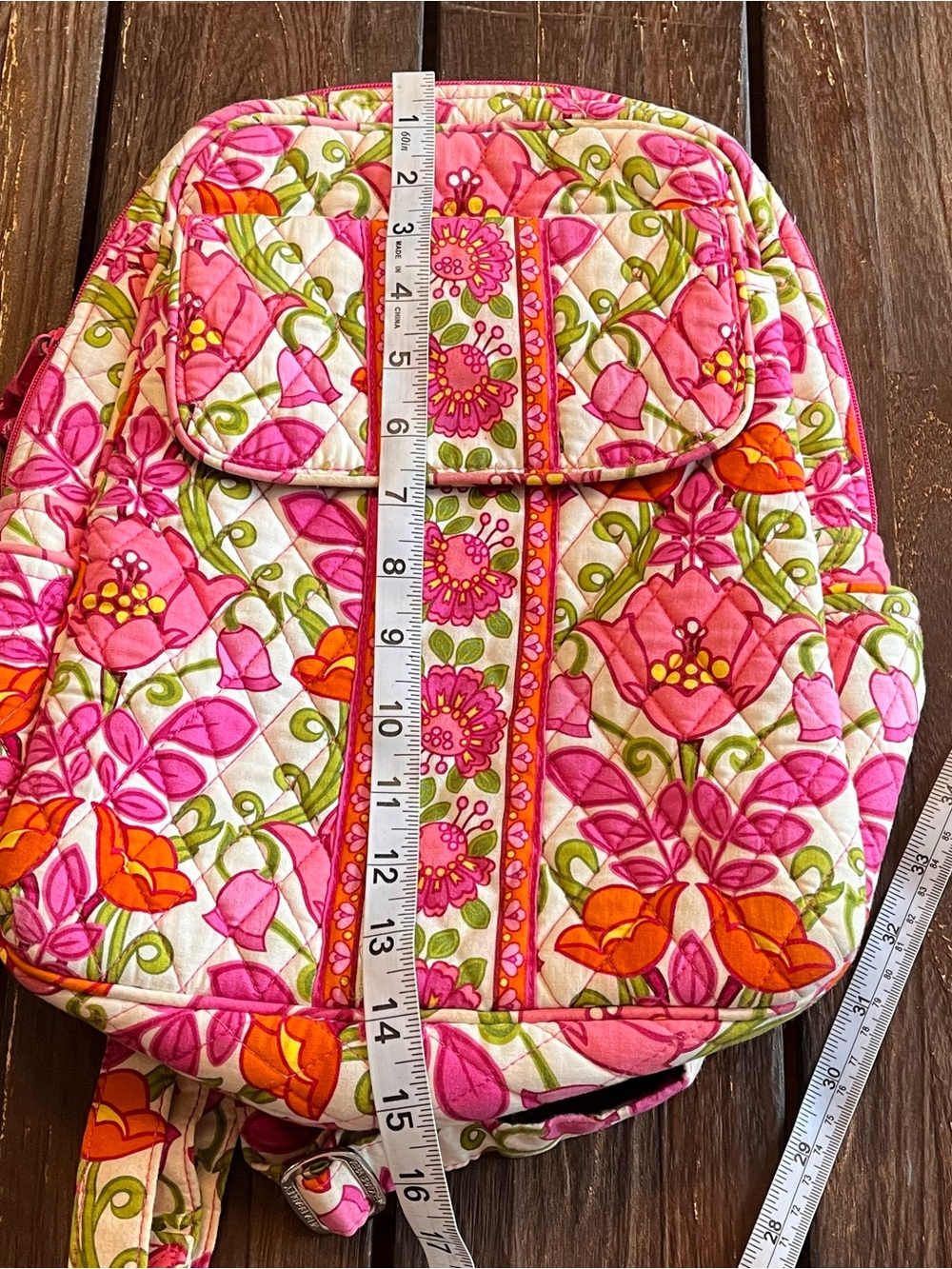 Vera Bradley Retired Lilli Bell Pink Orange Green Quilted Adjustable Backpack - Picture 6 of 10